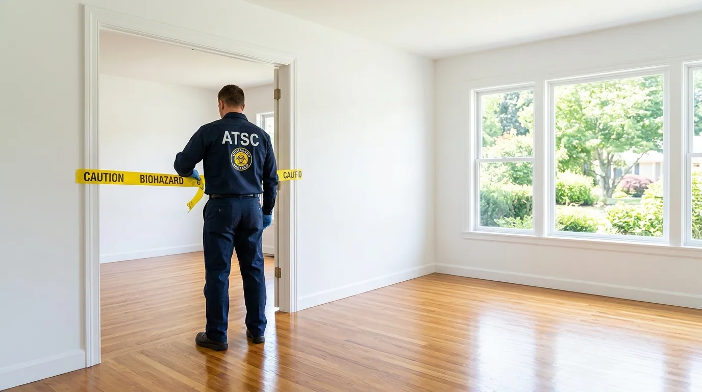 Certified biohazard cleanup crew performing Decomposition Cleanup in Commack